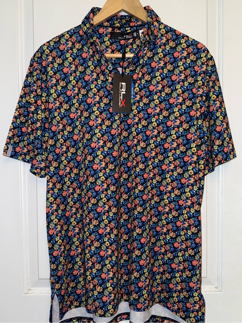 RLX Ralph Lauren NWT Navy "Flower Power" Short-Sleeve Performance Polo